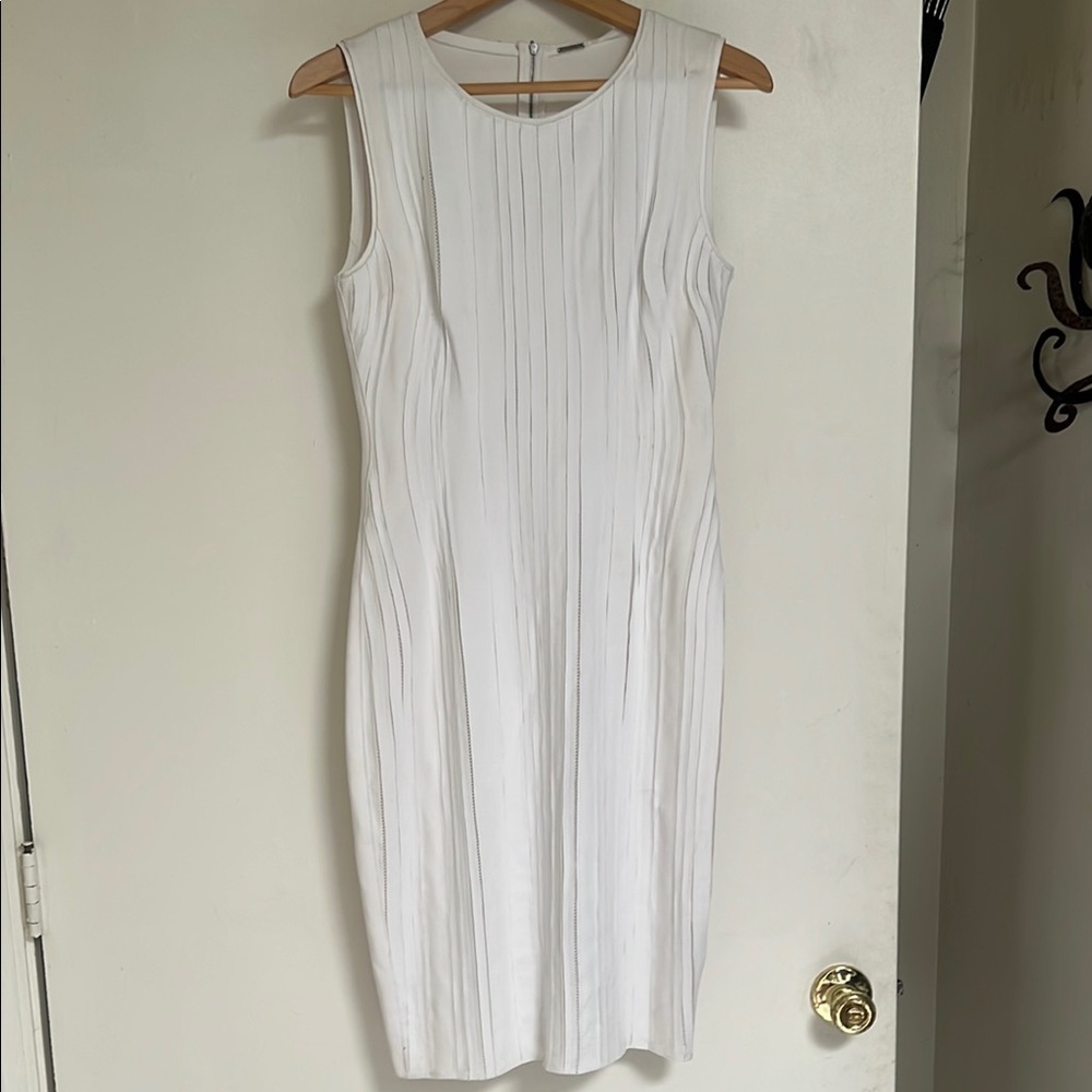 Elie Tahari White Sleeveless Dress Mesh Detail 6